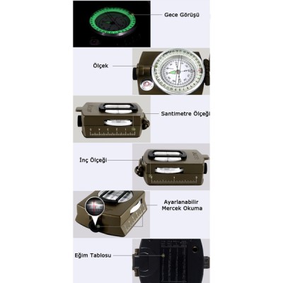 Profesyonel Askeri Tip Fosforlu Harita Pusulası – Katlanabilir Metal Gövde