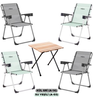 4’lü Kül Gri - Su Yeşili  Kamp Sandalyesi ve Katlanır Masa Seti | Outdoor Kamp Takımı