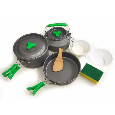 Kamp Pişirme Seti 8 Parça Alüminyum Tencere Tava ve Çaydanlık Outdoor Seti