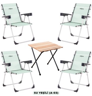 4’lü Mint Yeşili Katlanır Kamp Sandalyesi ve Masa Seti | Portatif ve Dayanıklı