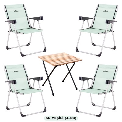 4’lü Mint Yeşili Katlanır Kamp Sandalyesi ve Masa Seti | Portatif ve Dayanıklı