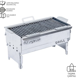 Katlanabilir Ayaklı Portatif Mangal - Paslanmaz - Argeus - Orta - Taşıma Çantalı