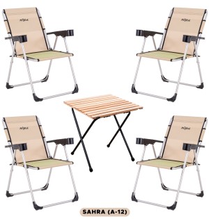 4’lü Katlanır Kamp Sandalyesi ve Masa Seti | Hafif, Dayanıklı ve Taşınabilir(Sahra)