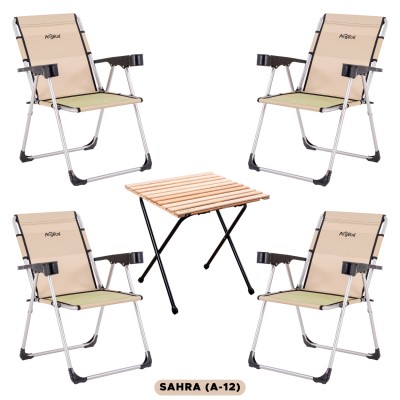 4’lü Katlanır Kamp Sandalyesi ve Masa Seti | Hafif, Dayanıklı ve Taşınabilir(Sahra)
