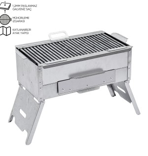 Katlanır Ayaklı Mangal - Argeus - Paslanmaz - Mühürleme Izgaralı - Kül Hazneli
