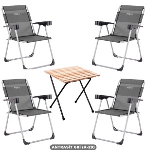 4’lü Kamp Sandalyesi ve Katlanır Masa Outdoor Seti | Taşınabilir Kamp Takımı (Antrasit)