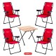 Kırmızı 4’lü Kamp Sandalyesi ve Ahşap Desenli Katlanabilir Masa Seti