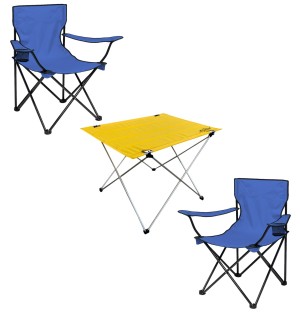 Mavi Kamp Sandalyesi ve Sarı Katlanabilir Masa Seti | Outdoor Masa Sandalye Seti