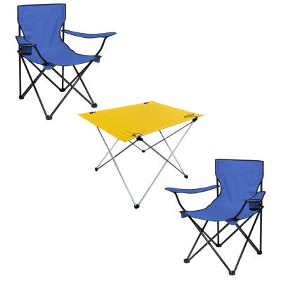 Mavi Kamp Sandalyesi ve Sarı Katlanabilir Masa Seti | Outdoor Masa Sandalye Seti