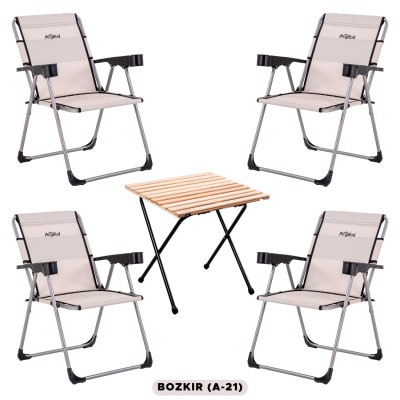 4’lü Bozkır Kamp Sandalyesi ve Katlanır Masa Seti | Outdoor Kamp Takımı