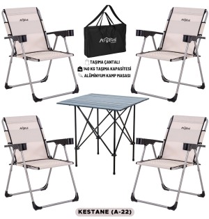 Kestane Renk 4’lü Kamp Sandalyesi ve Dayanıklı Katlanır Masa Seti
