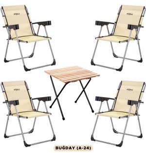 4’lü Buğday Kamp Sandalyesi ve Katlanır Masa Seti | Outdoor Kamp Takımı