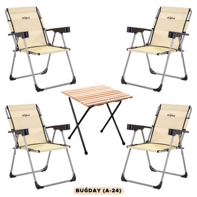 4’lü Buğday Kamp Sandalyesi ve Katlanır Masa Seti | Outdoor Kamp Takımı