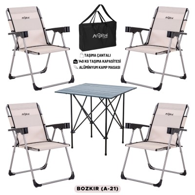 Bozkır Renk 4’lü Kamp Sandalyesi ve Katlanabilir Masa Seti | Argeus