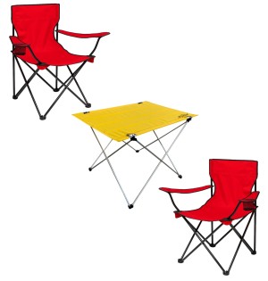 Kırmızı Kamp Sandalyesi ve Sarı Katlanabilir Masa Seti | Outdoor Kamp Seti