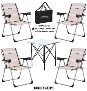 Katlanabilir Kamp Sandalyesi ve Taşıma Çantalı Portatif Kamp Masası – 4’lü Sandalye + 1 Masa Seti