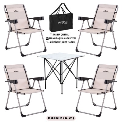 Katlanabilir Kamp Sandalyesi ve Taşıma Çantalı Portatif Kamp Masası – 4’lü Sandalye + 1 Masa Seti