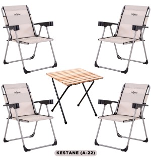 4’lü Kestane Kamp Sandalyesi ve Katlanır Masa Seti | Outdoor Kamp Takımı