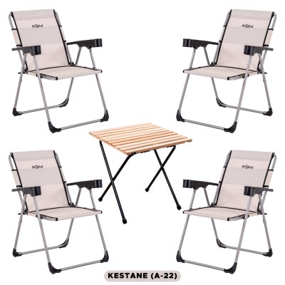 4’lü Kestane Kamp Sandalyesi ve Katlanır Masa Seti | Outdoor Kamp Takımı