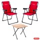 Kırmızı Kamp Sandalyesi ve Ahşap Görünümlü Masa Seti | Katlanabilir Outdoor Set