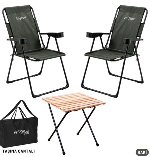 Siyah Kamp Sandalyesi + Katlanabilir Masa + Argeus Taşıma Çantalı Set | Outdoor Set
