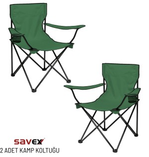 2’li Yeşil Katlanır Kamp Sandalyesi Seti | Outdoor Sandalye