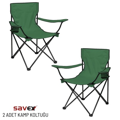 2’li Yeşil Katlanır Kamp Sandalyesi Seti | Outdoor Sandalye