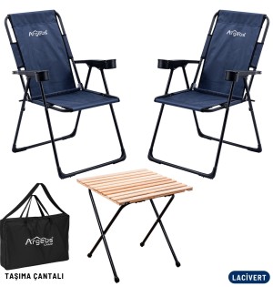 Lacivert Kamp Sandalyesi + Katlanabilir Masa + Argeus Çantalı Outdoor Set
