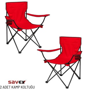 Kırmızı Katlanır Kamp Koltuğu 2'li Set – Dayanıklı Outdoor Sandalye