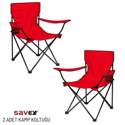 Kırmızı Katlanır Kamp Koltuğu 2'li Set – Dayanıklı Outdoor Sandalye