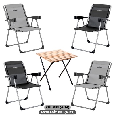 4’lü Kül Gri - Antrasit Kamp Sandalyesi ve Katlanır Masa Seti | Outdoor Kamp Takımı