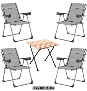 4’lü Kül Gri Katlanır Kamp Sandalyesi Seti ve Katlanır Kamp Masası