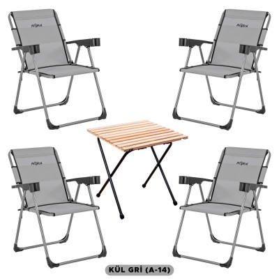 4’lü Kül Gri Katlanır Kamp Sandalyesi Seti ve Katlanır Kamp Masası