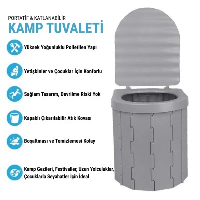 Katlanabilir Taşınabilir Kamp Tuvaleti – ABS Gövde, 158 kg Kapasiteli
