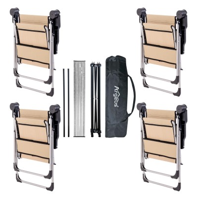 Katlanabilir Kamp Sandalyesi & Portatif Kamp Masası Seti – 4 Sandalye + 1 Masa (Sahra Renk)