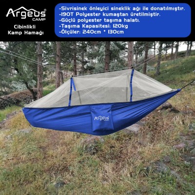 Mavi Sineklikli Kamp Hamak | Hafif, Koruyucu ve Kolay Kurulum