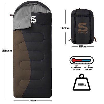 Kahverengi Siyah Geniş Kesim Uyku Tulumu -15°C | Kamp Uyku Tulumu
