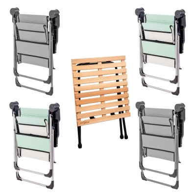 4’lü Kül Gri - Su Yeşili  Kamp Sandalyesi ve Katlanır Masa Seti | Outdoor Kamp Takımı