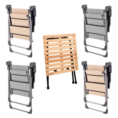 4’lü Kül Gri- Bej Kamp Sandalyesi ve Katlanır Masa Seti | Outdoor Kamp Takımı