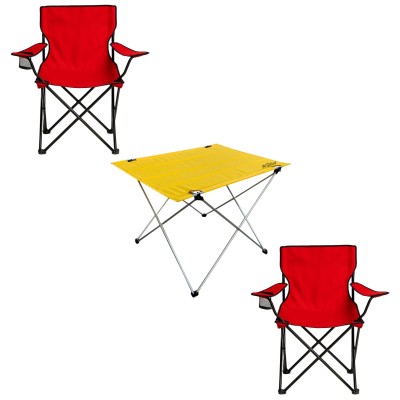 Kırmızı Kamp Sandalyesi ve Sarı Katlanabilir Masa Seti | Outdoor Kamp Seti