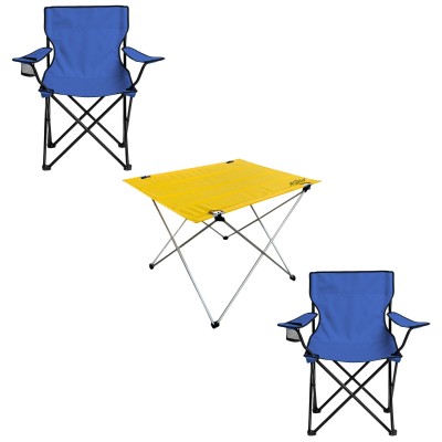 Mavi Kamp Sandalyesi ve Sarı Katlanabilir Masa Seti | Outdoor Masa Sandalye Seti