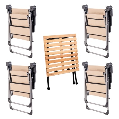 4’lü Bej Kamp Sandalyesi ve Katlanır Masa Outdoor Seti | Taşınabilir Kamp Takımı 