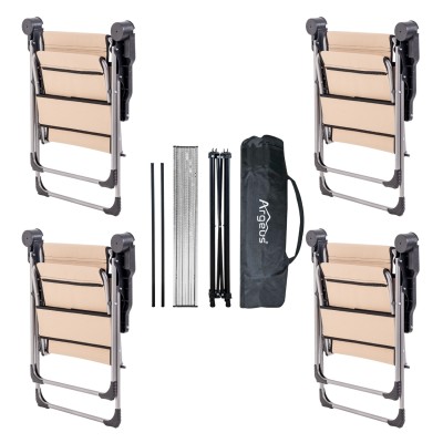 Bej Rengi Taşıma Çantalı 4’lü Kamp Sandalyesi ve Alüminyum Kamp Masası Seti