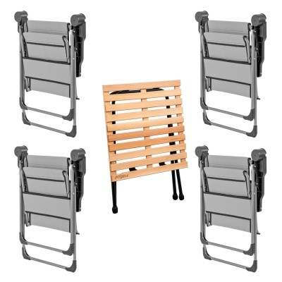 4’lü Kül Gri Katlanır Kamp Sandalyesi Seti ve Katlanır Kamp Masası