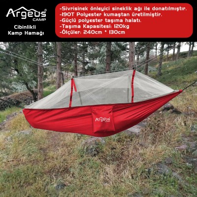 Kırmızı Sineklikli Kamp Hamak | Hafif, Koruyucu ve Kolay Kurulum