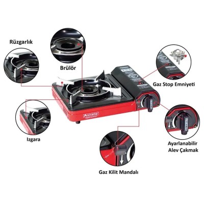 Kırmızı Taşınabilir Kartuşlu Kamp Ocağı