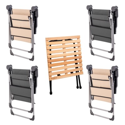 Bej ve Antrasit  Karışık 4’lü Kamp Sandalyesi ve Katlanır Masa Seti | Outdoor Kamp Takımı