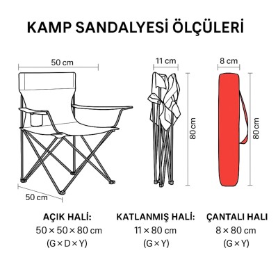 Kırmızı Katlanır Kamp Koltuğu 2'li Set – Dayanıklı Outdoor Sandalye