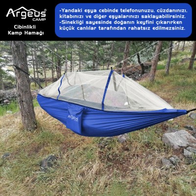 Mavi Sineklikli Kamp Hamak | Hafif, Koruyucu ve Kolay Kurulum