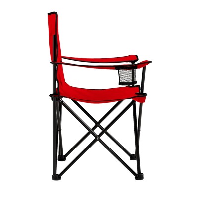 Kırmızı Katlanabilir Kamp Sandalyesi | Dayanıklı Çelik Gövde ve Bardaklıklı Model